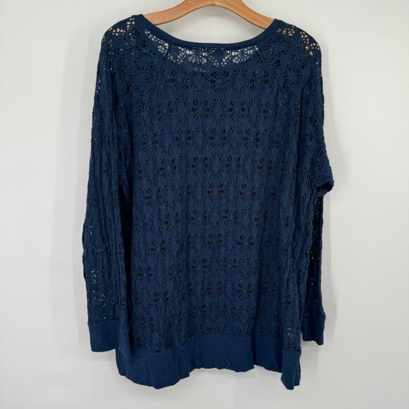 Chico's 3 Blue  Long Sleeve Pullover top shirt stretch knit lace Size XL - Picture 8 of 8